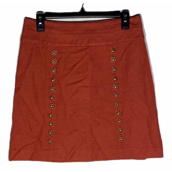 Anthropologie Idra Skirt Womens 6 Button Front Orange Mini A Line Cotton Acetate - Picture 1 of 4